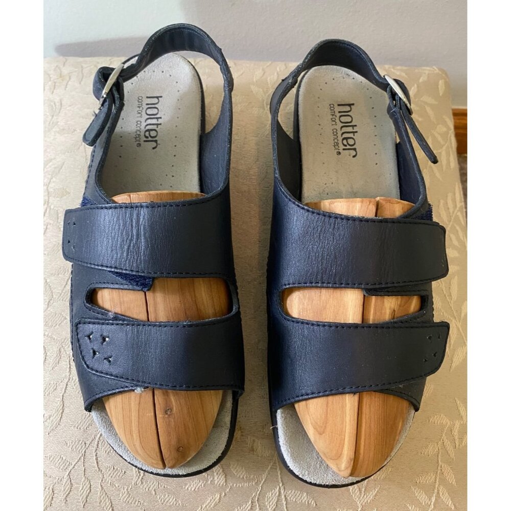 Hotter Navy Blue Adjustable Leather Sandals Comfort Sole Size 8.5